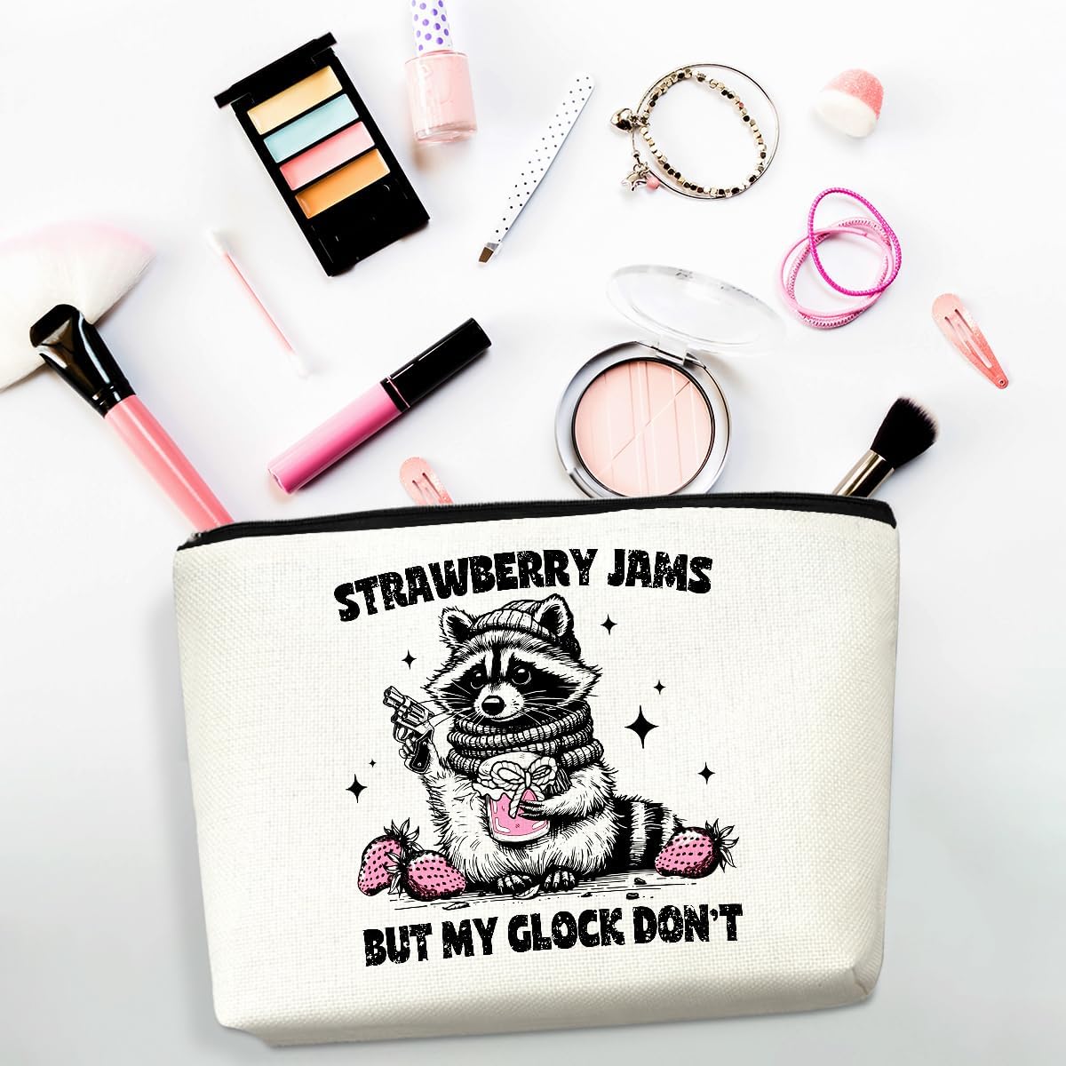 2pcs Raccoon Makeup Bag Sarcastic Humor Cosmetic Bag Funny Pun Animal Raccoon Gifts for Women Friends Sisters Bestie Coworkers Mom Christmas Birthday Gifts Travel Toiletry Bags