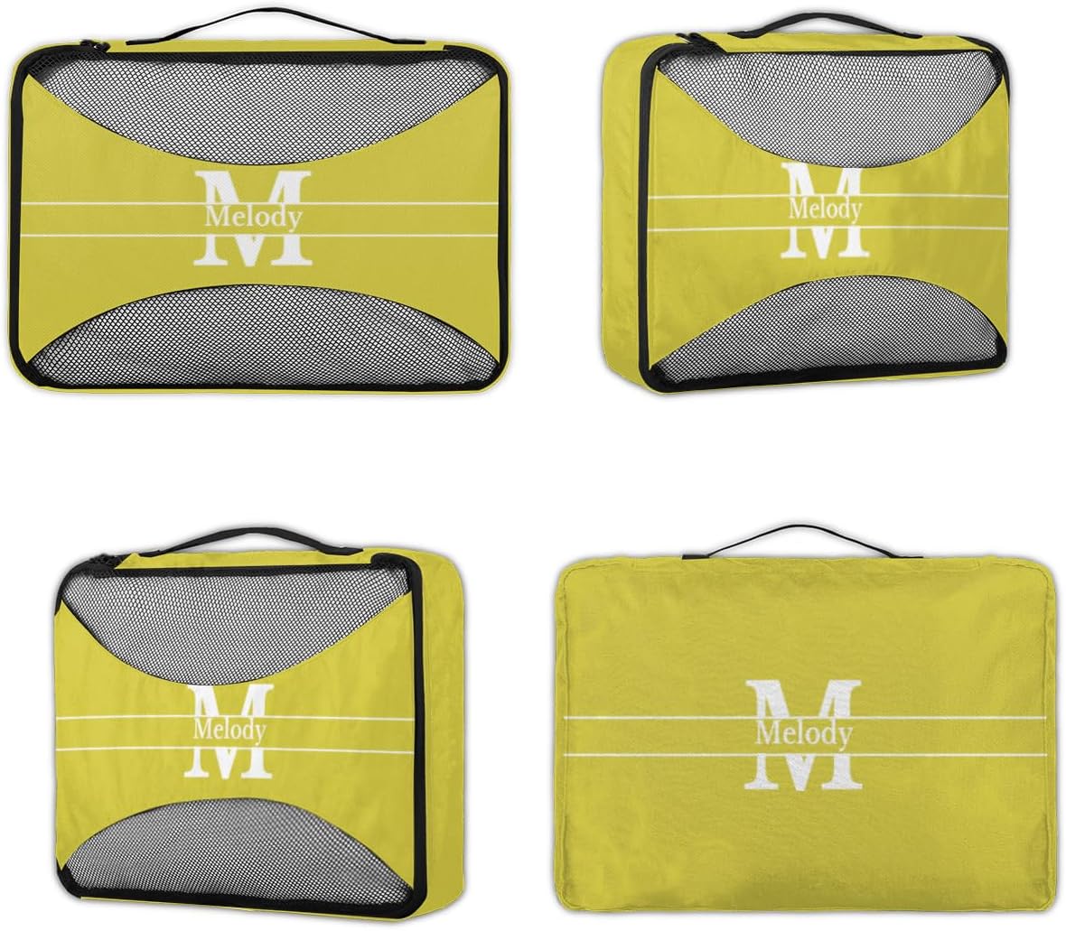 Personalized 4 Set Packing Cubes Luggage Packing Organizers Travel Accessories for Women Girls Men, Lemon Yellow Initial Letter