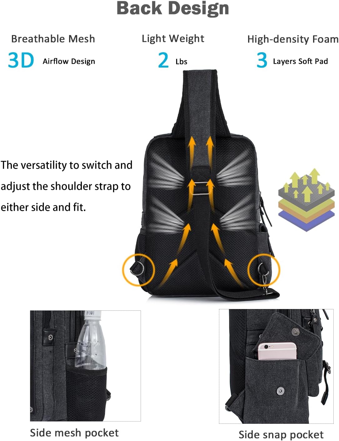 Schkleier Messenger Bag for Men Canvas Sling Bag Crossbody Backpack Laptop Shoulder Bag Hiking Daypacks Casual Tactical