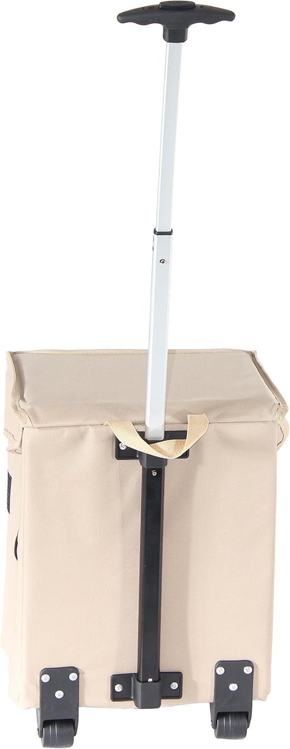 dbest products Smart Cart, Khaki Collapsible Rolling Utility Cart Basket Grocery Shopping Teacher Hobby Craft Art
