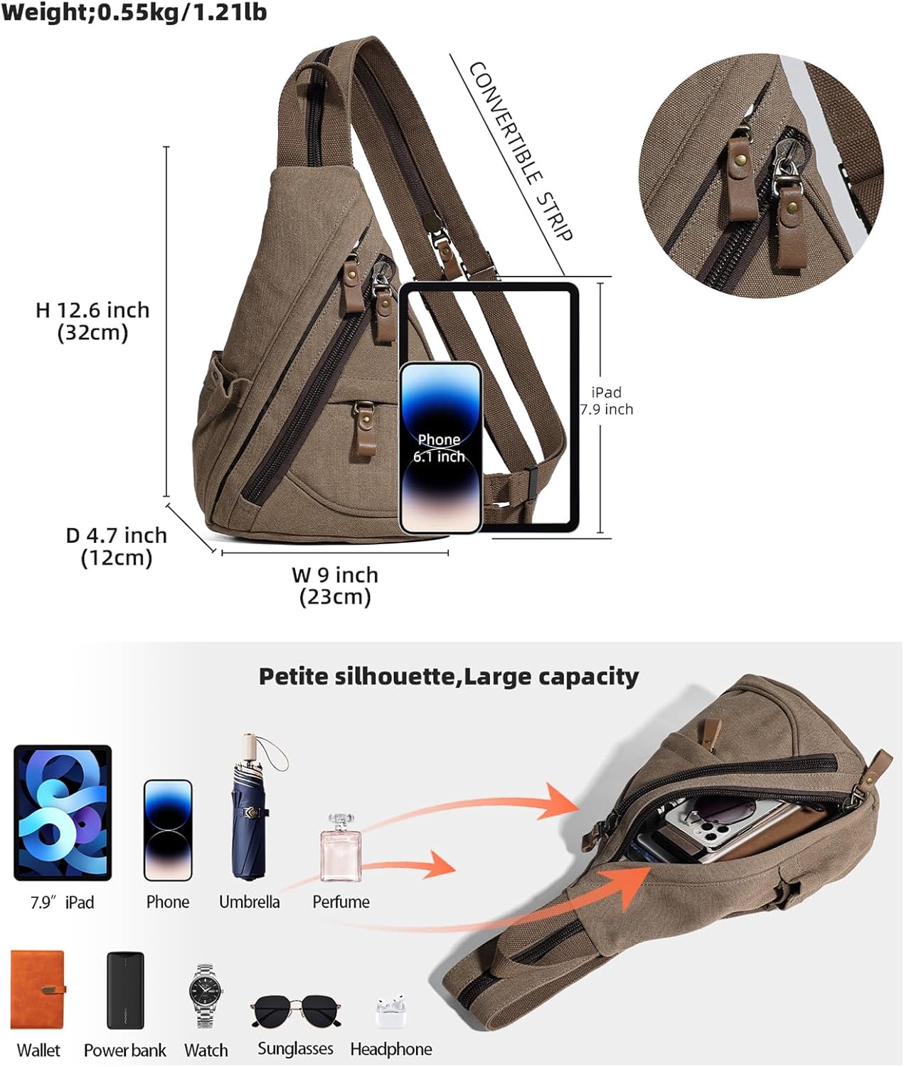 KL928 Sling Bag - Small Crossbody Backpack Shoulder Casual Daypack Rucksack for Men Women