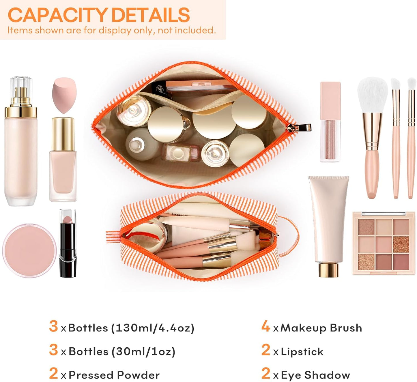 mibasies 2 PCS Initial Makeup Bags: Mothers Day Gifts for Women - Best Friend Birthday Gifts Graduation Gifts Wedding Bridesmaid Girlfriend Wife Daughter Sister Girl Gifts - Orange M