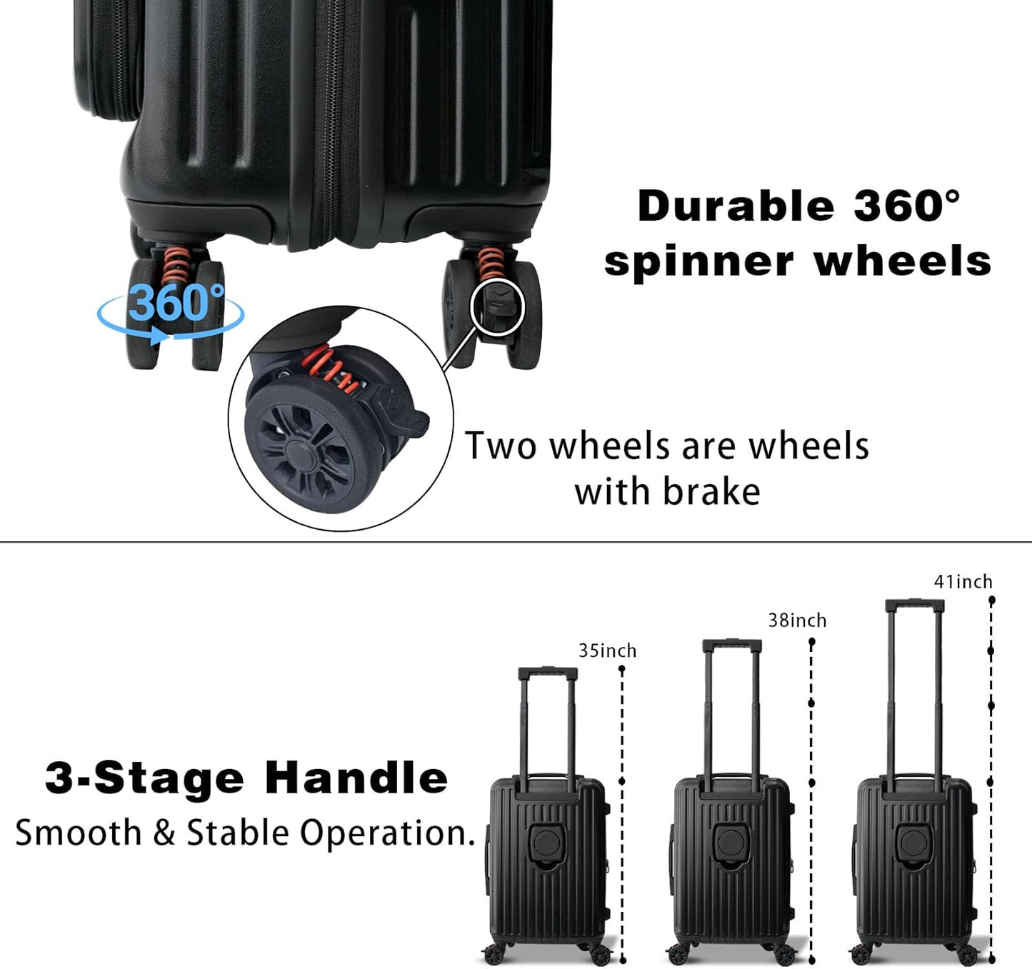 Carry on Luggage 22x14x9 Airline Approved, Carry on Suitcases with Wheels, Hard Shell Top-open Design Luggage with Spinner wheels, Expandable Suitcase with YKK zipper, Lightweight and Durable.