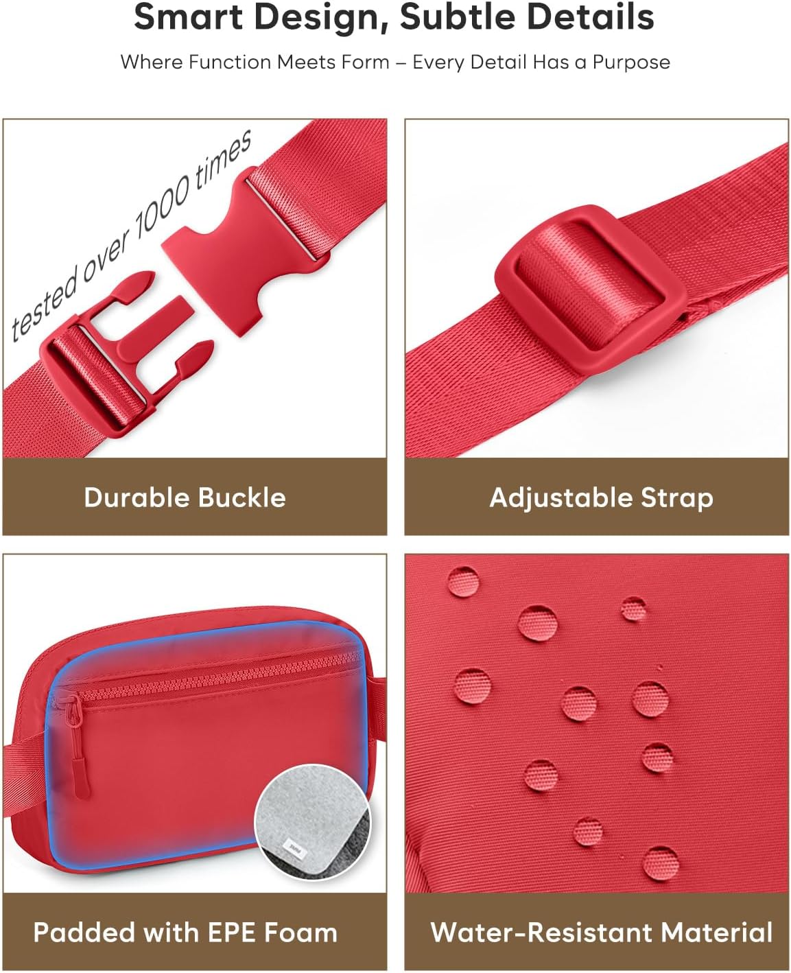 Fanny Packs for Women Cross Body Bag Waterproof Belt Bag with Adjustable Strap and Zipper Back Pocket Small Crossbody Bags Fashion Waist Packs for Workout Travelling(Coral Red)