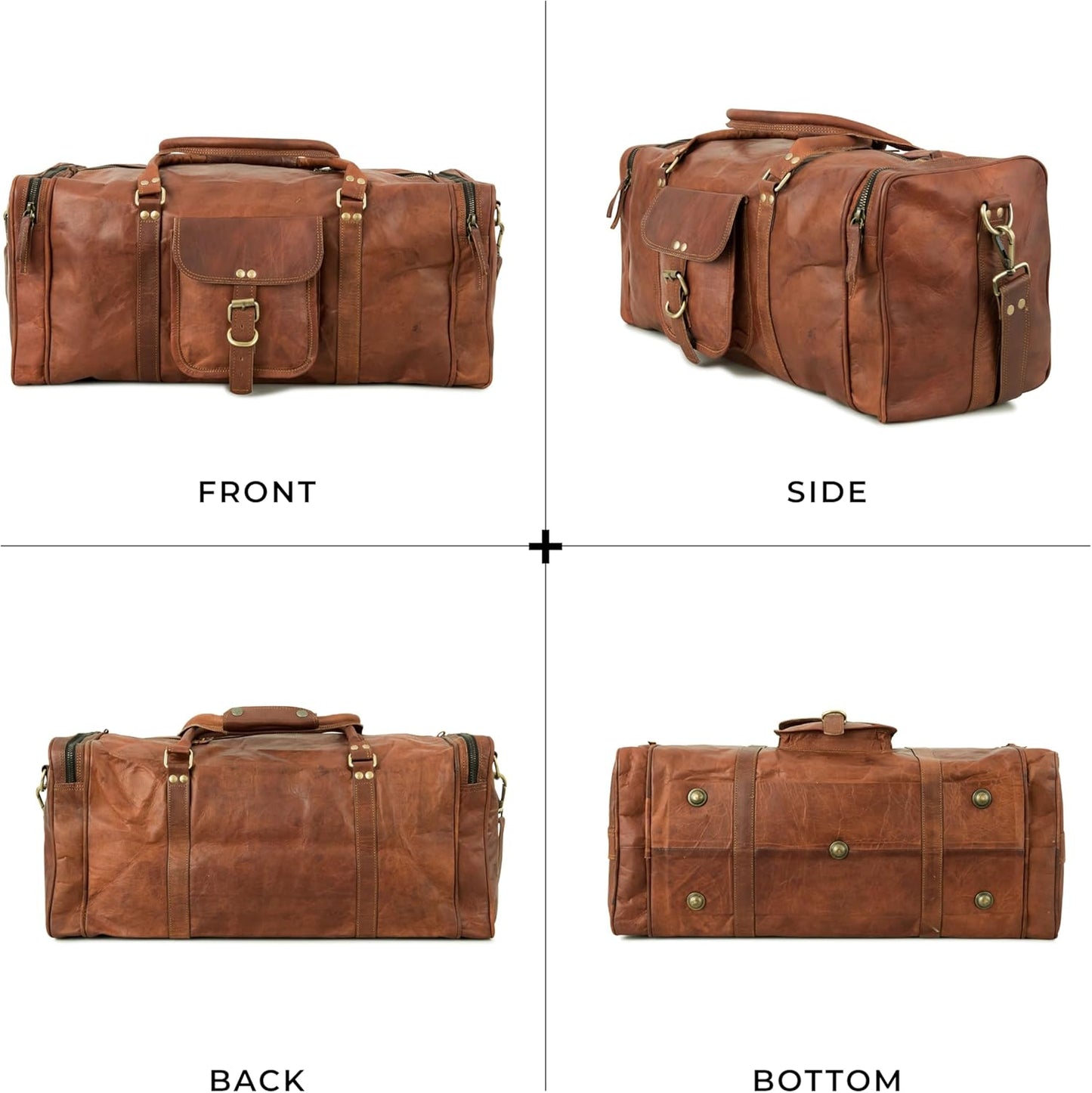 Berliner Bags Vintage Genuine Leather Duffle Bag New York L for Travel or the Gym, Weekender, Travel Bag, Overnight Bag for Men and Women - Brown