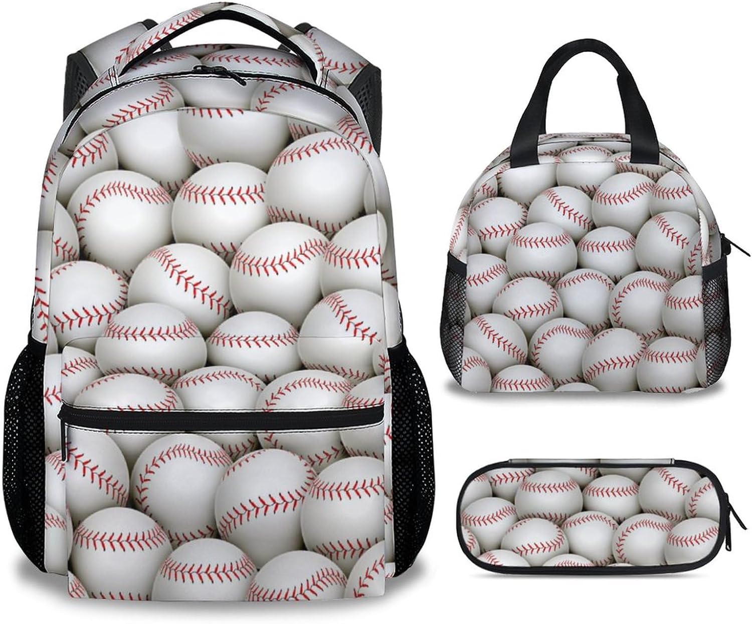 Baseball Backpack with Lunch Box Set for Boys, 3 in 1 School Backpacks Matching Combo, Sports White