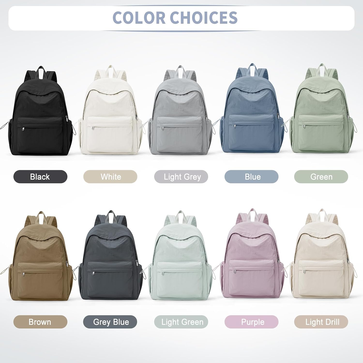 Simple Black School Backpack For Women Men Aesthetic Medium Backpack Lightweight Casual Daypack