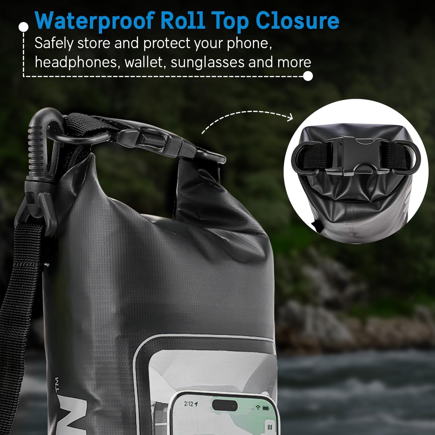 Pelican Marine IP68 Waterproof Dry Bag 2L with Phone Pouch/Case - Black