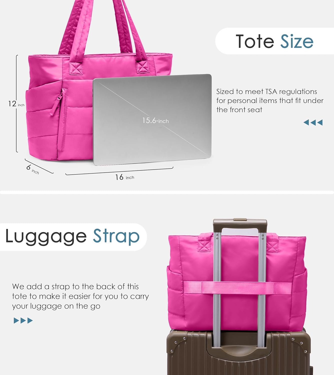 Tote Bag for Women with Zipper, Quilted Puffer Tote Bag with Compartments, Lightweight Puffy Work Bags for Women Travel