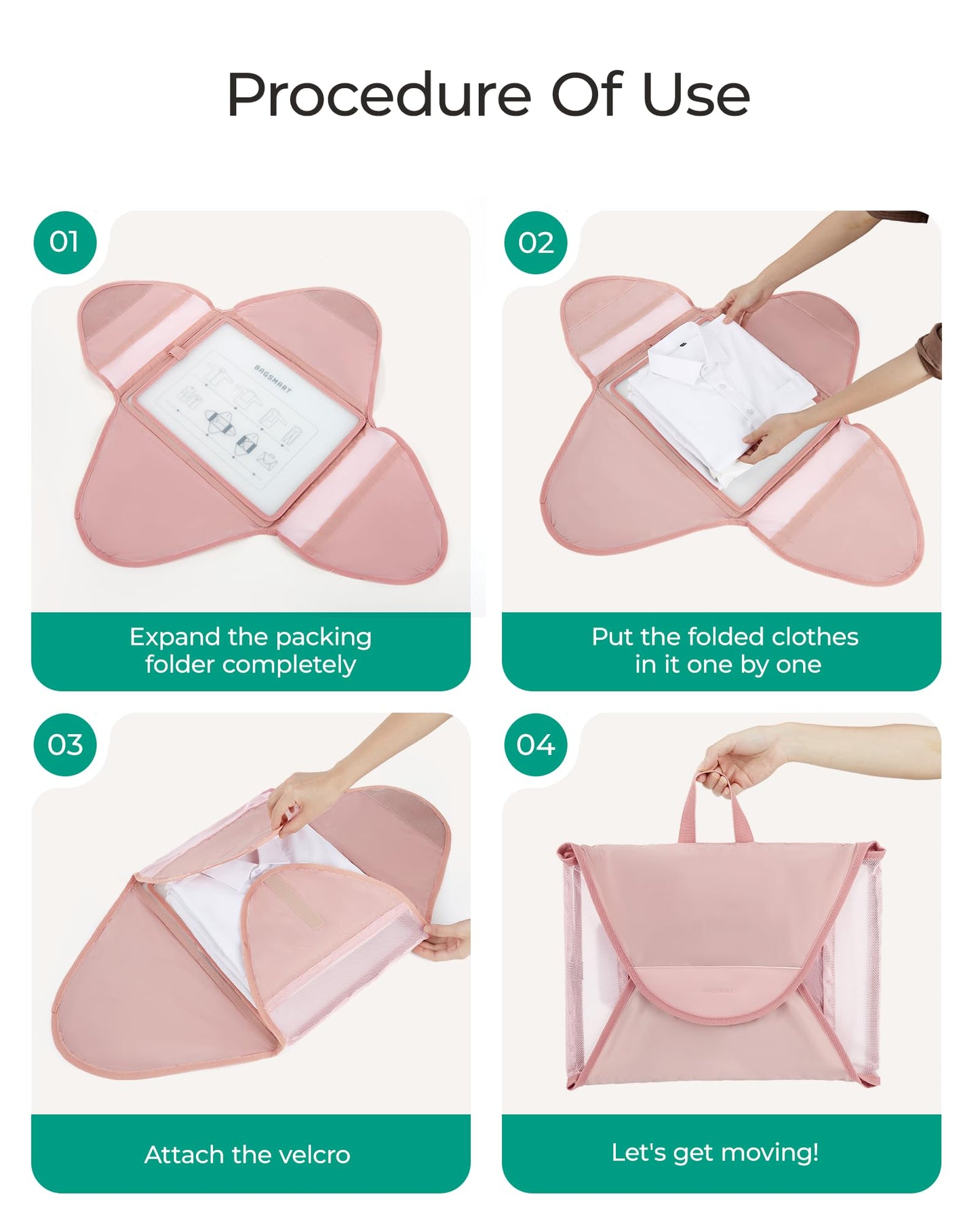BAGSMART Garment Folder Packing Cubes for Travel, 4 Set Lightweight Travel Cubes for Wrinkle Free