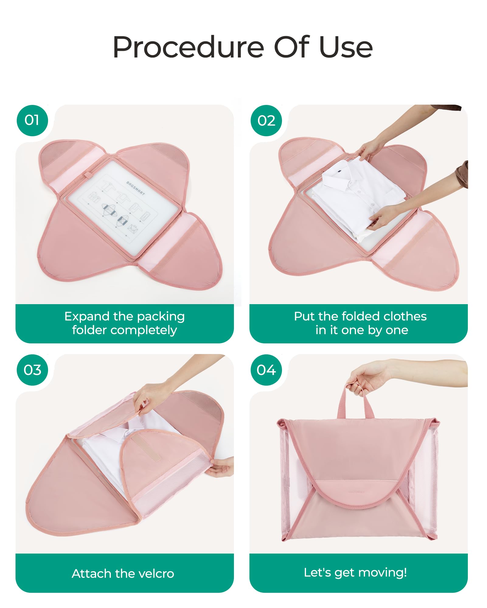 BAGSMART Garment Folder Packing Cubes for Travel, 4 Set Lightweight Travel Cubes for Wrinkle Free
