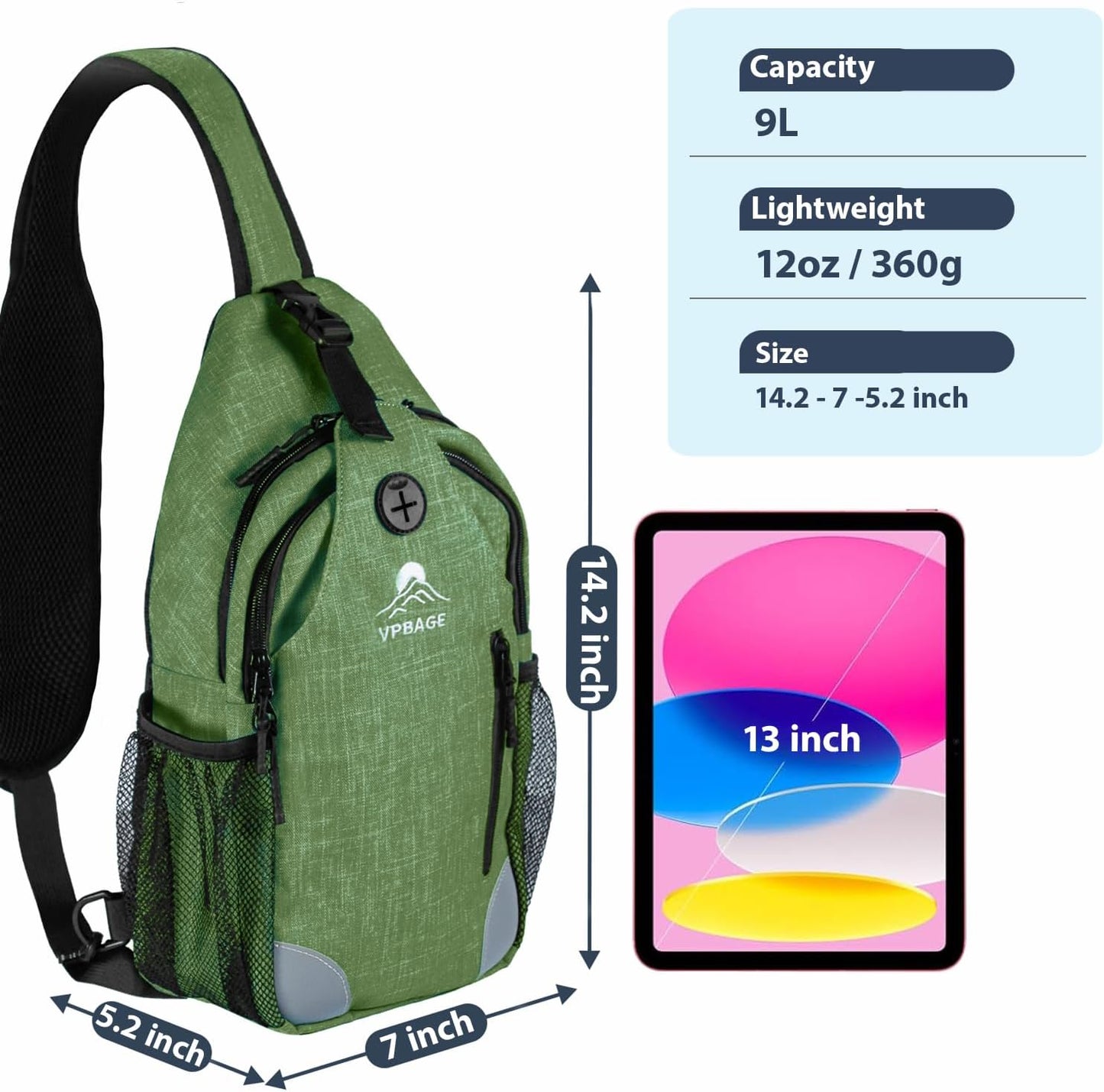 Sling Bag, Crossbody Bag for Men, Cross Body Hiking Backpack, Travel Daypack, Chest Pack with Chest Phone Holder