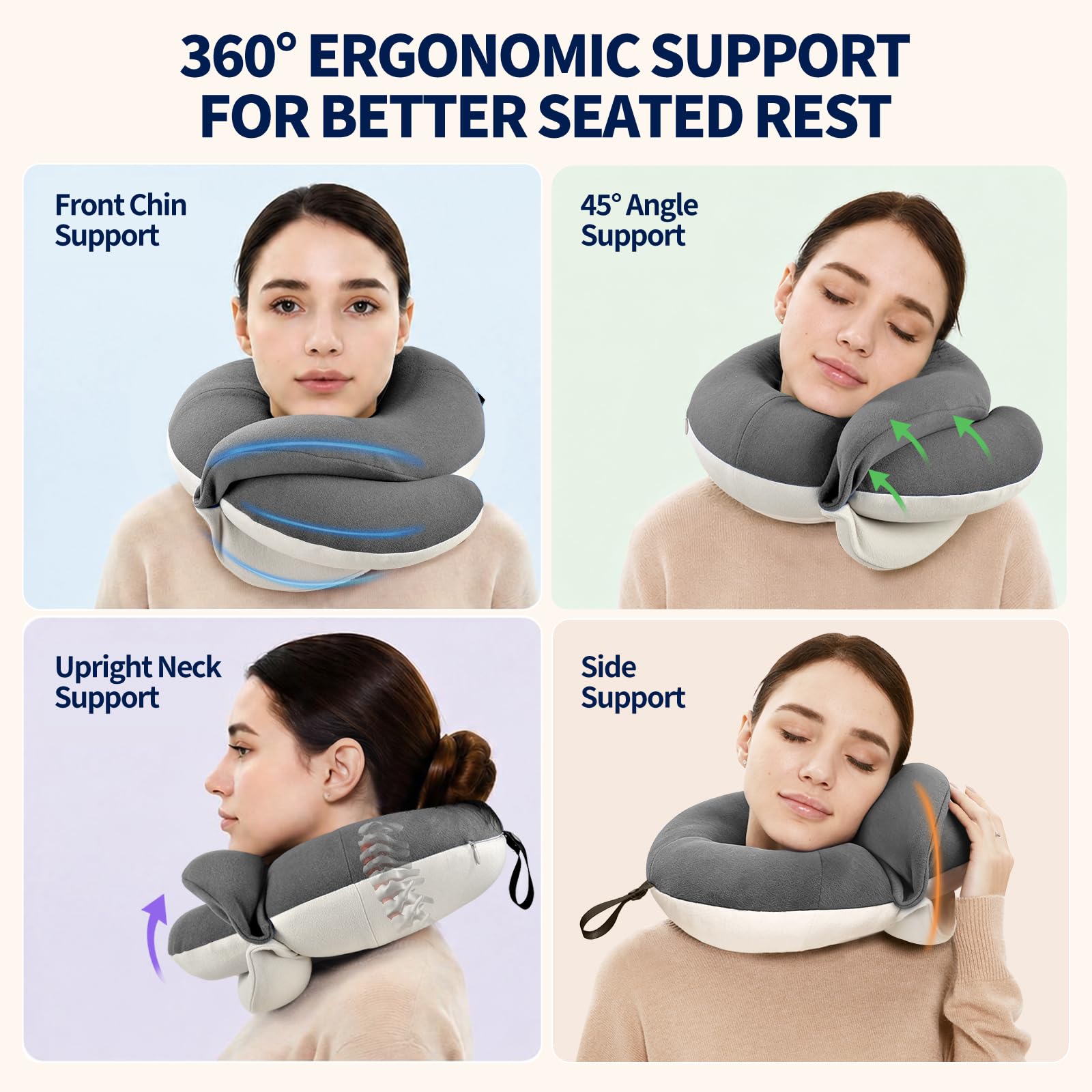 BUYUE Travel Neck Pillows for Airplanes, Memory Foam 360° Head Support Sleep for Long Flight