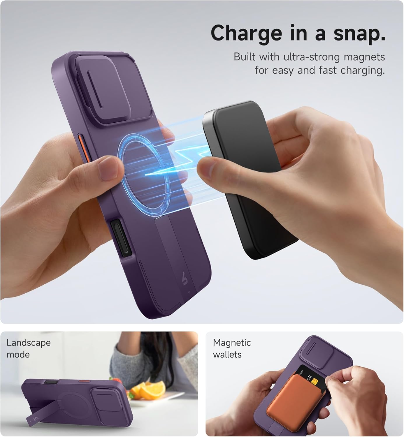 SURITCH for iPhone 16 Pro Max Case with Magnetic Camera Slide Cover and Adjustable Kickstand
