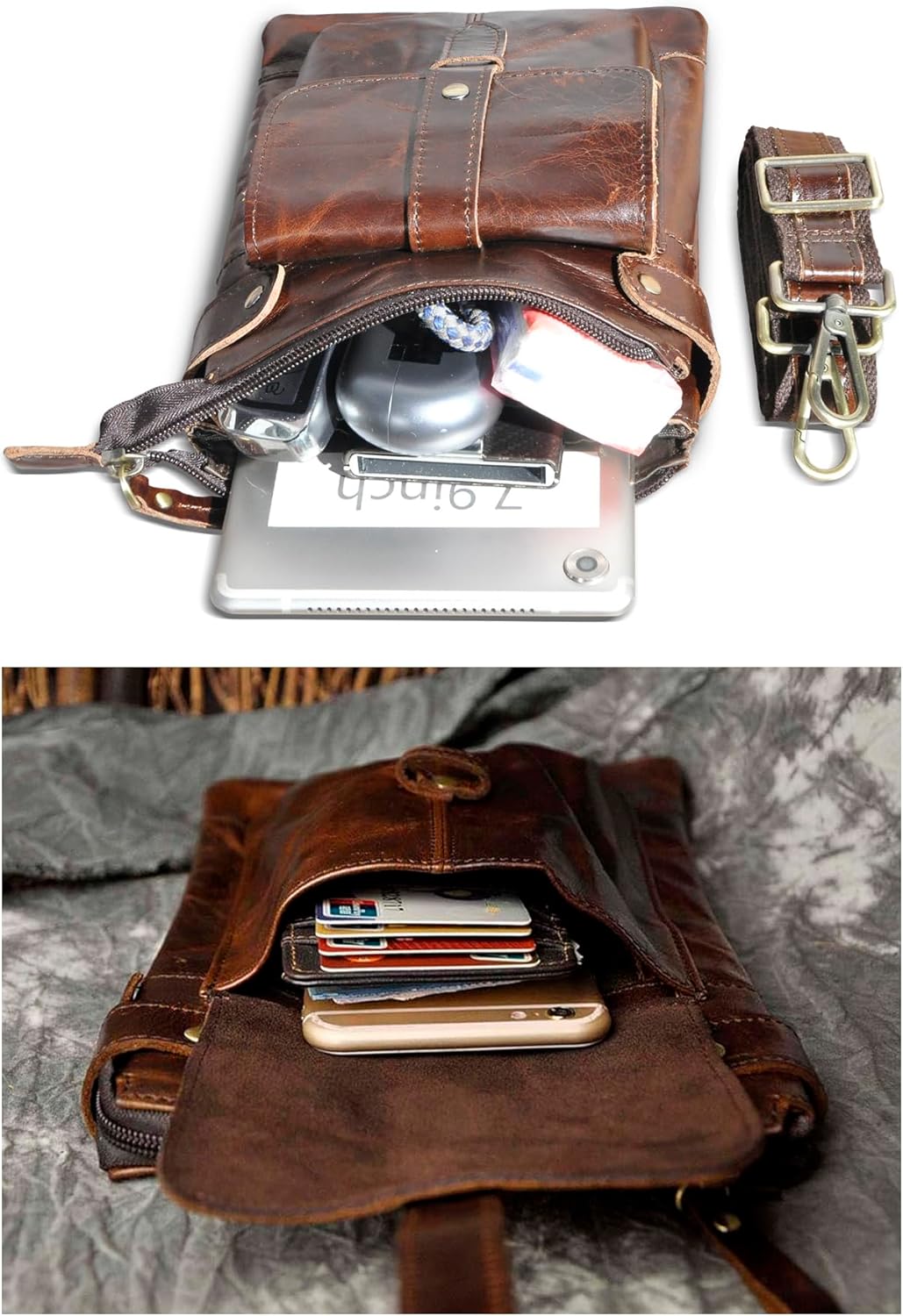 Le'aokuu Mens Genuine Leather Fanny Small Messenger Shoulder Satchel Waist Bag Pack 8711