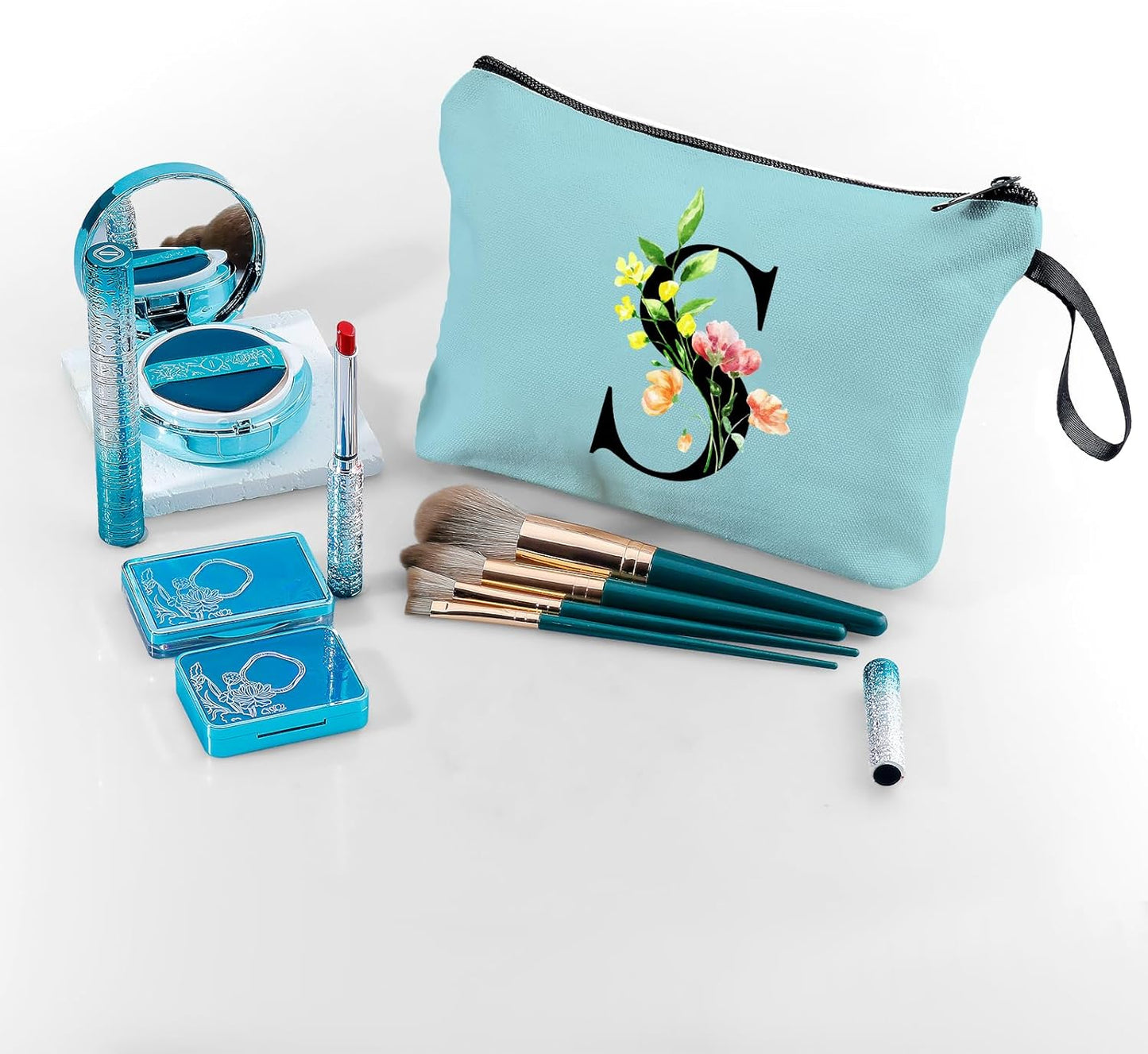 Women Birthday Unique Bride to be Bridal Shower Initial Gifts for Mom Sister Friend Her Teacher Aunt Makeup Cosmetic Bag with Mirror Mothers Day Christmas Graduation S
