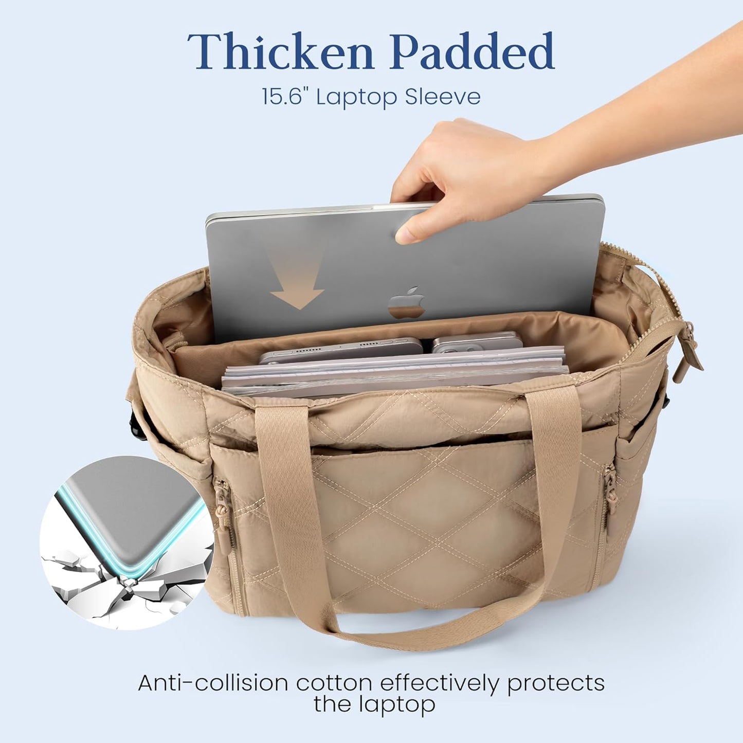befen Laptop Tote Bag for Women Work, Travel Tote Bags Nurse Puffer Quilted Handbags, Lightweight