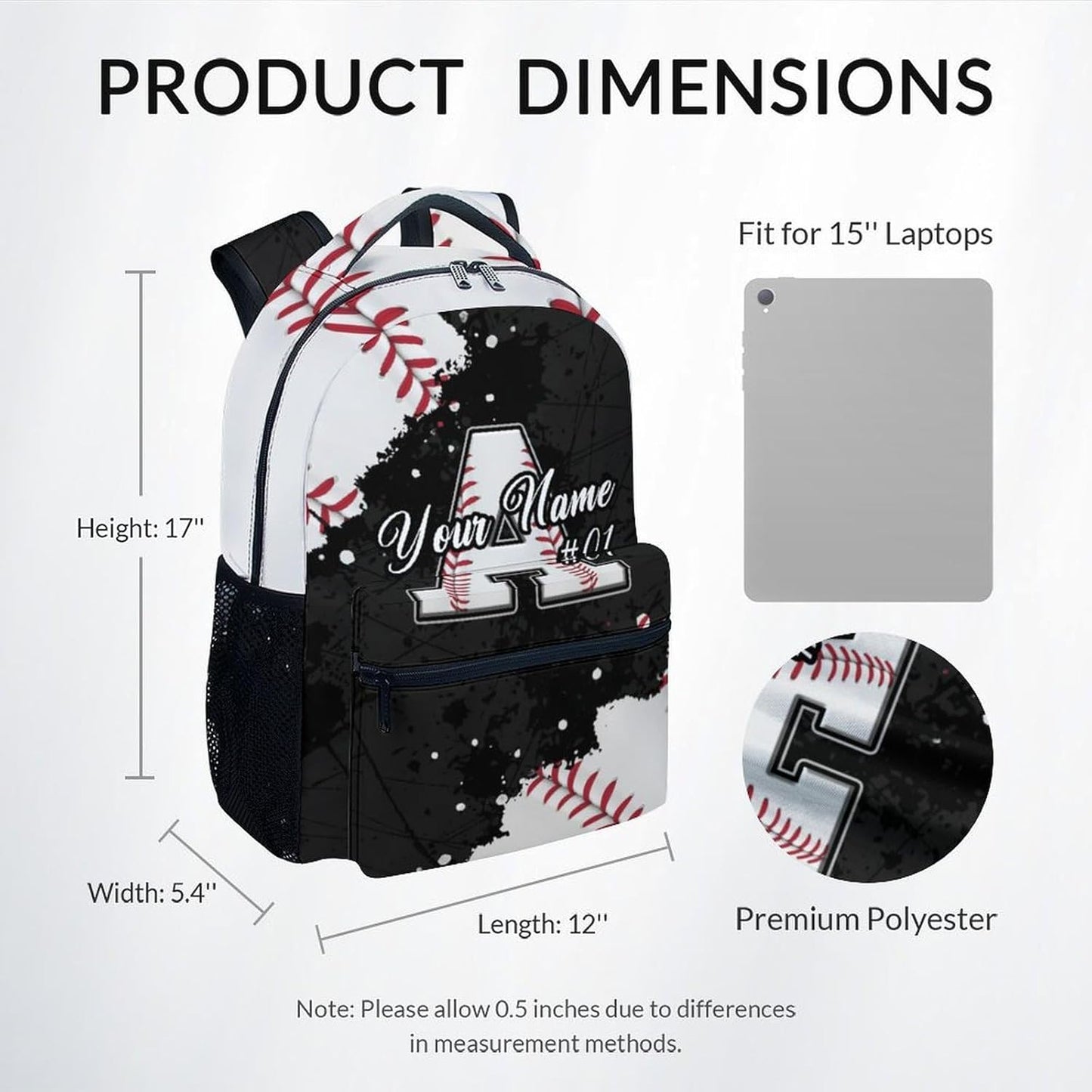 COZYAURA Boys Backpack - Baseball Backpacks for Kids - Personalized Initial Bookbag with Name - 17 Inch Sports Theme School Bag for Elementary, Middle School