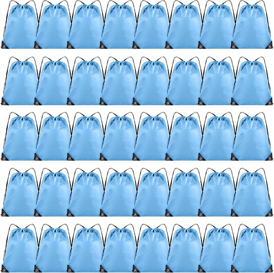 40 Pieces Drawstring Backpack Bulk Cinch Sackpack Ployster Drawstring Bags for Gym Party Trip(Sky Blue)