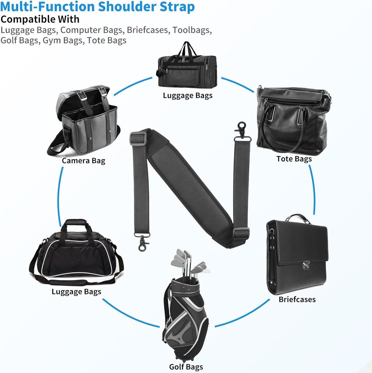 55" Universal Shoulder Strap, Neoprene Thick Padded Bag Strap with Double Adjustable Buckles and Metal Hooks, Ideal for Briefcases, Computer Satchels, Crossbody Bags, Luggage(Supple)