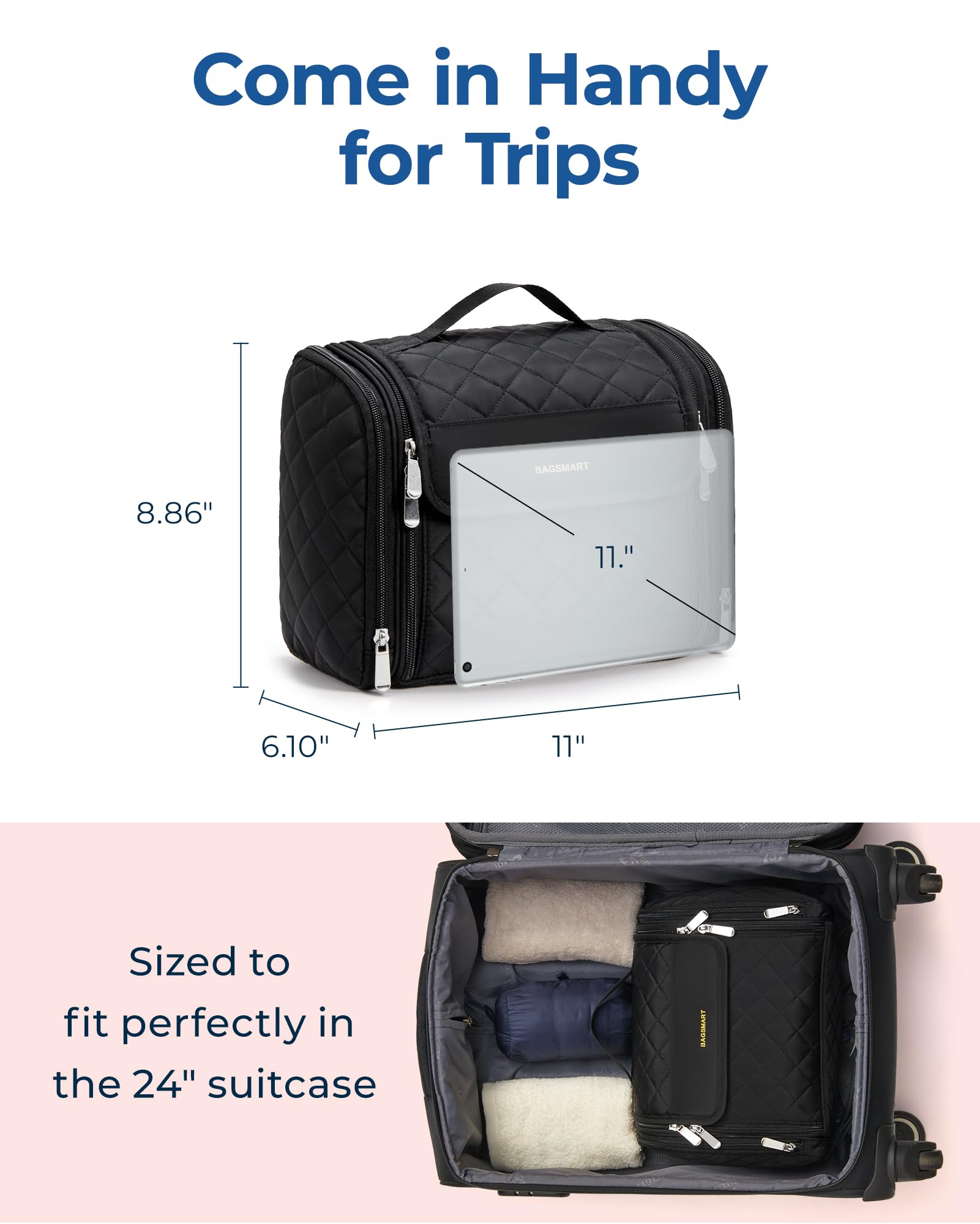 BAGSMART Makeup Bag for Women with Hanging Hook - Portable Cosmetic Case, Large Capacity Door Room