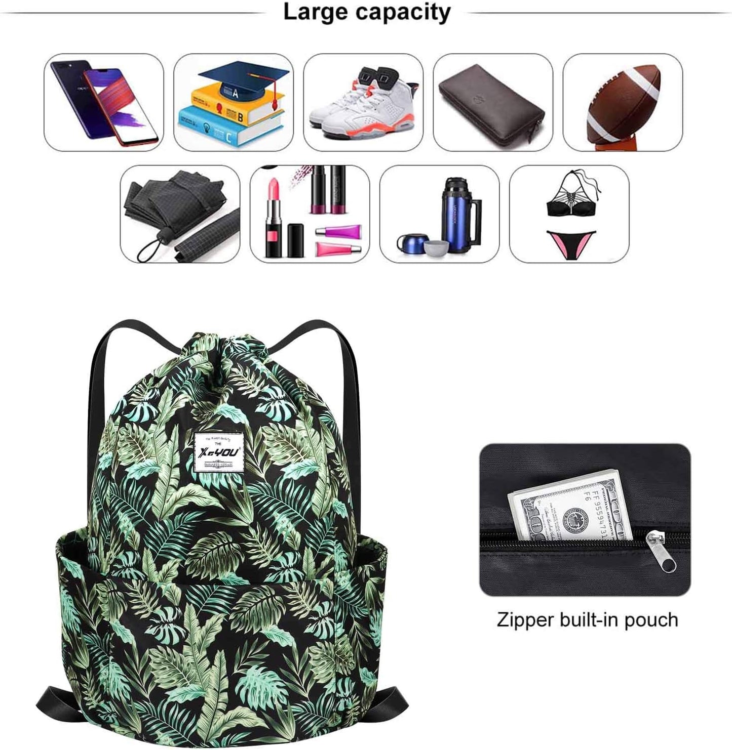 XEYOU Drawstring Sports Backpack Lightweight Gym Yoga Sackpack Shoulder Rucksack Casual Outdoor Daypack for Women and Men