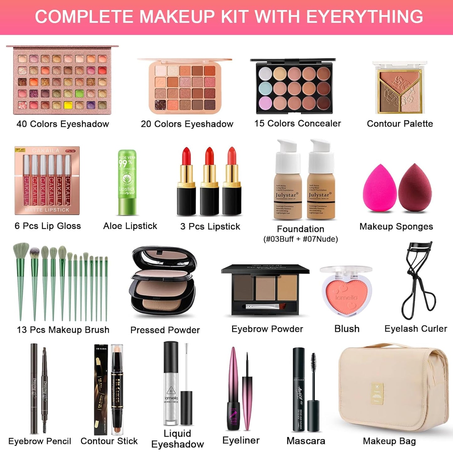 All in One Makeup Kit for Women Full Kit, Professional Travel Makeup Kit for Women & Teens