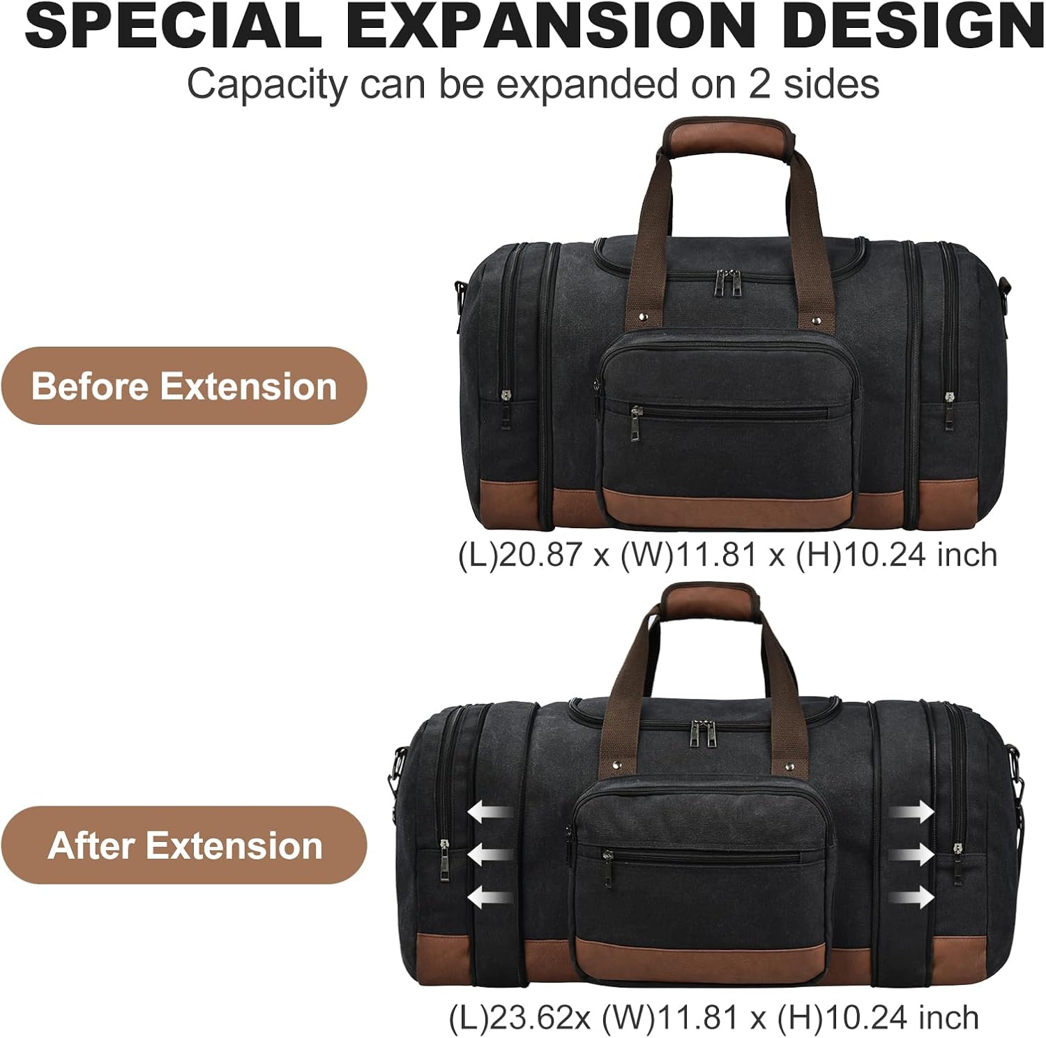 Litvyak Duffle Bag for Travel, 50L Canvas Travel Duffel Bags Overnight Weekend Gym Carry On Luggage