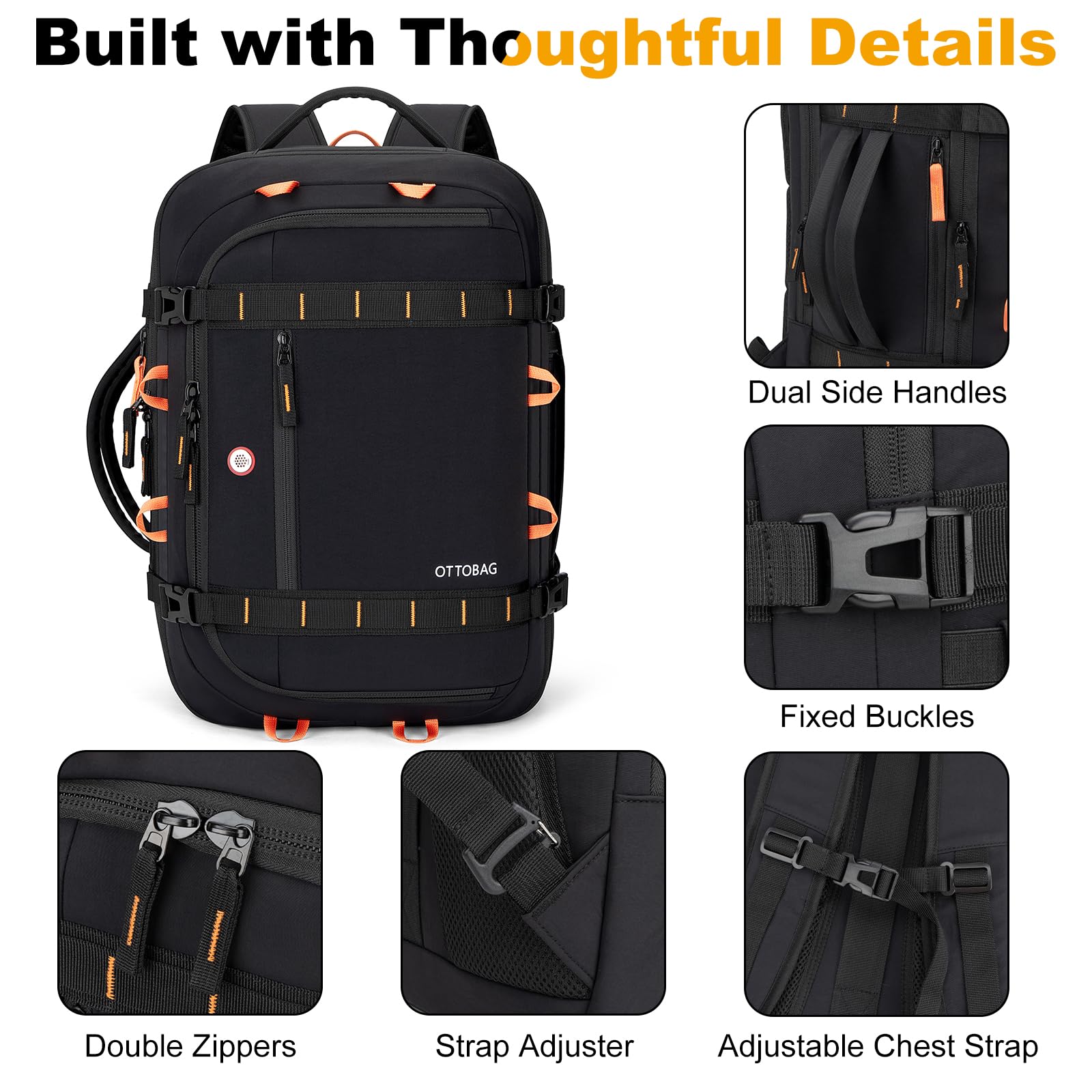 OTTOBAG 40L Travel Backpack 17.3" Laptop Carry On Duffel Flight Approved