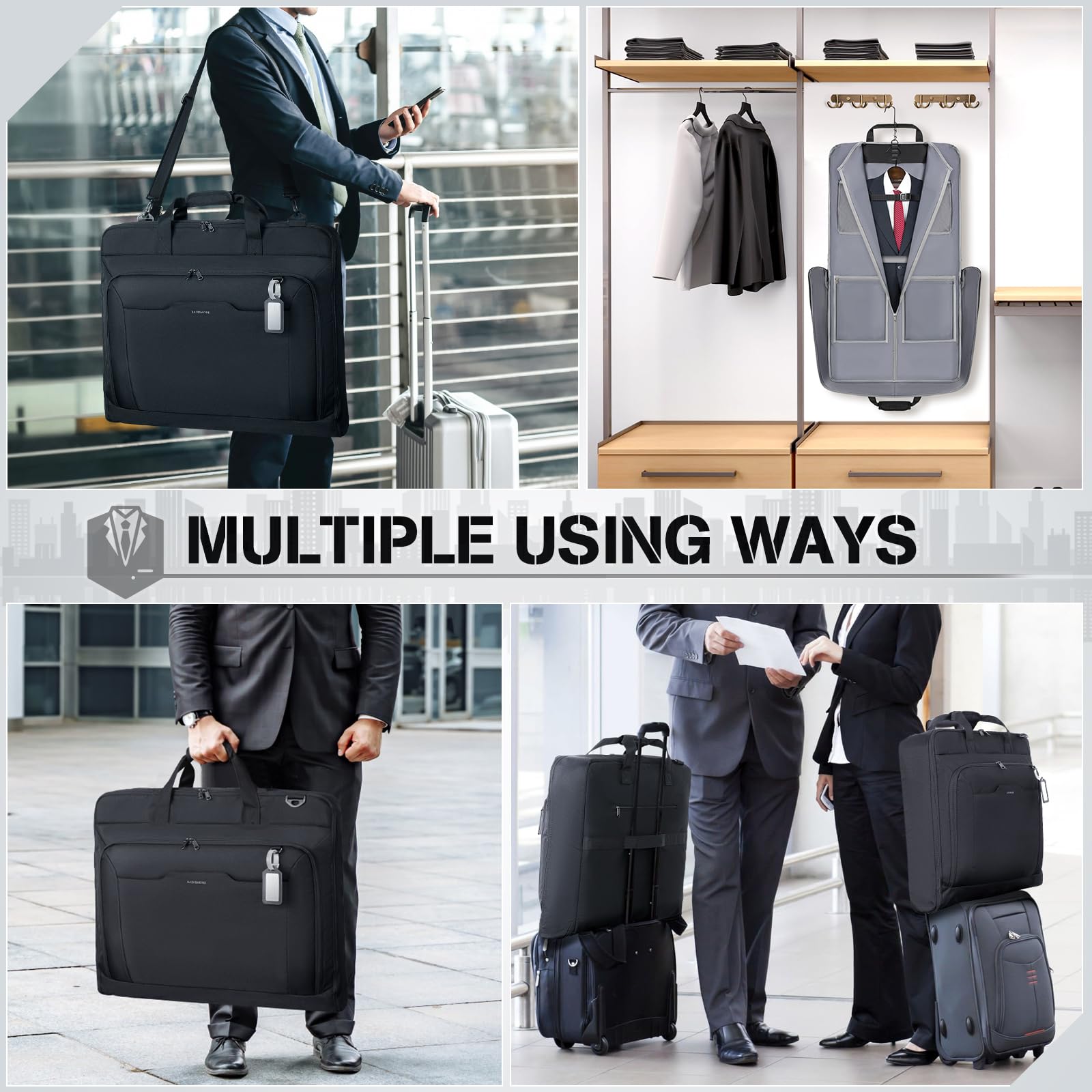RAINSMORE Garment Bags for Travel Carry On Garment Bag for Hanging Clothes, Suit Bag for Business