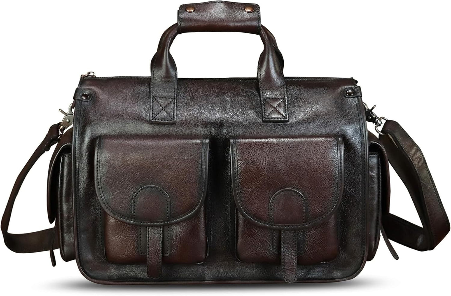 Genuine Leather Messenger Bag and Briefcase Purse for Men Real Leather Shoulder Bag Top Handle Satchel Purse for Laptop Strap