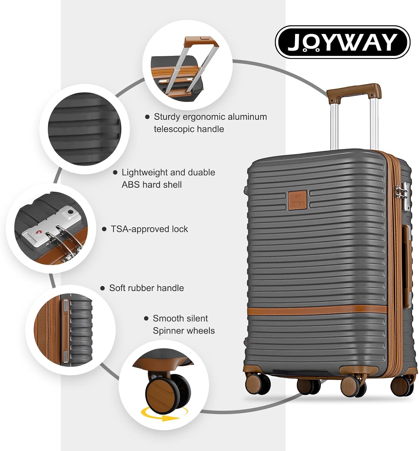 Joyway Luggage Set 3 Piece Suitcase Sets with Spinner Wheel,Hardside Expandable Travel Laggage with TSA Lock (20/24/28,Grey)