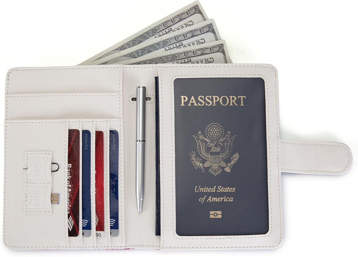 Passport Holder for Travel Essentials, RFID Blocking Passport Wallet Cover with Magnetic Closure, Passport Book Holders for Women and Men (Flowers and Hummingbirds)