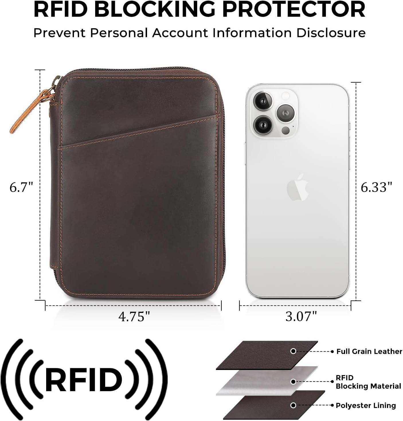 Polare Full Grain Leather Family Passport Wallet for 4 Passports, RFID Blocking Bifold Passport Cover Travel Document Organizer Holder for Women and Men (Dark Brown with AirTag Slot)