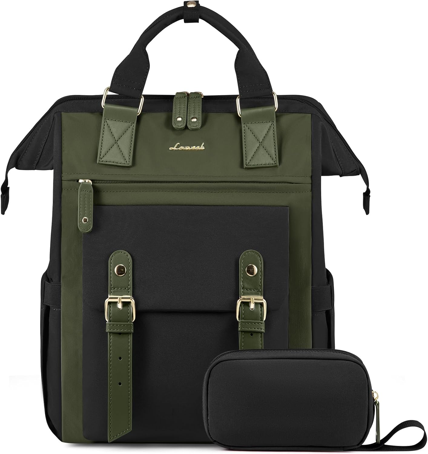 LOVEVOOK Laptop Backpack for Women Work Travel Backpack Purse, Nurse Bags Teacher Doctor Commuter Business Computer Bag, College Backpack Stylish Daypack, 15.6 Inch, Black-army green-army green
