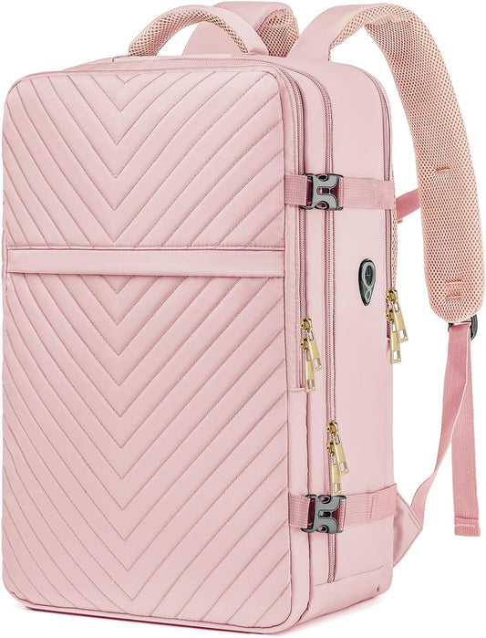 Large Carry On Travel Backpack - Flight Approved Waterproof Luggage Suitcase Backpacks Personal Item Size for Women Men Fit 17 Inch Laptop College Overnight Bag Anti-Theft Weekender Daypack Pink