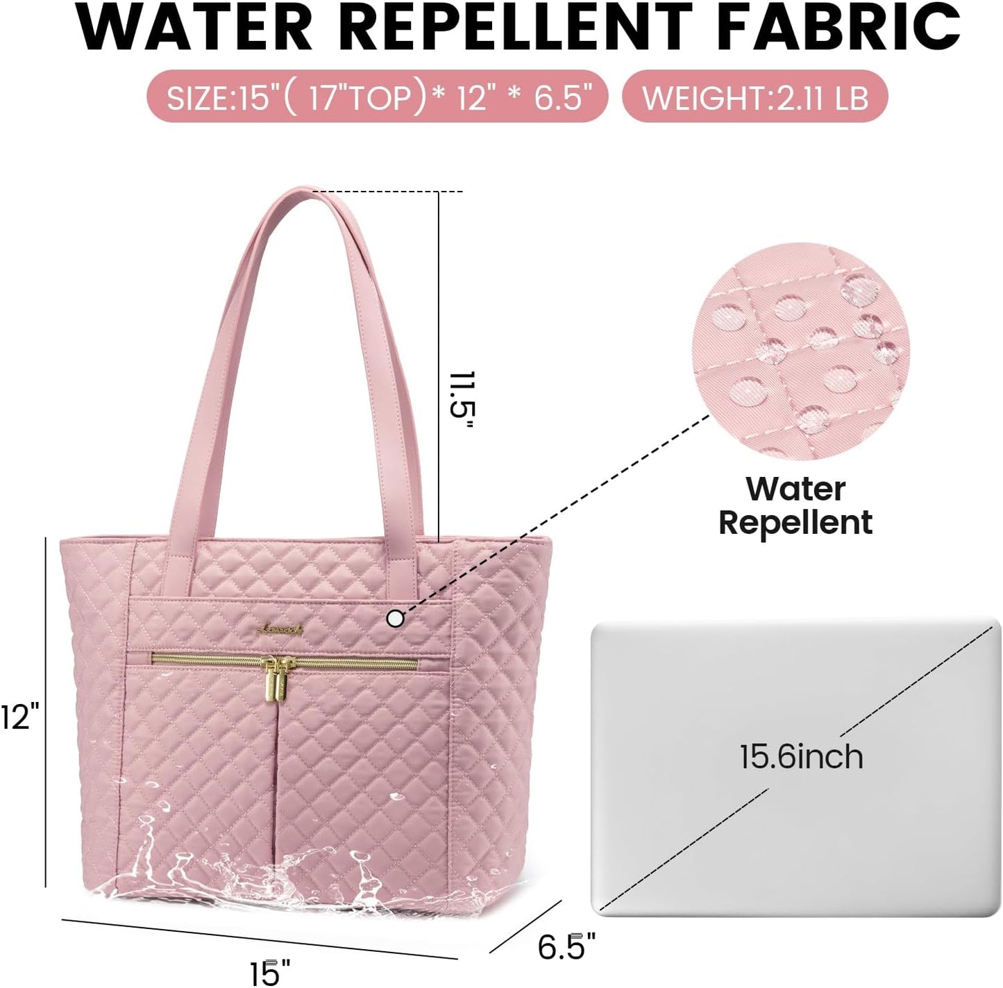 LOVEVOOK Laptop Bag for Women 15.6 inch,Diamond Quilted Work Womens Laptops Tote Bag Computer Shoulder Bags,Stylish Travel Tote Bag Laptop Purse Case Briefcase Handbag with Clutch Purse,Pink