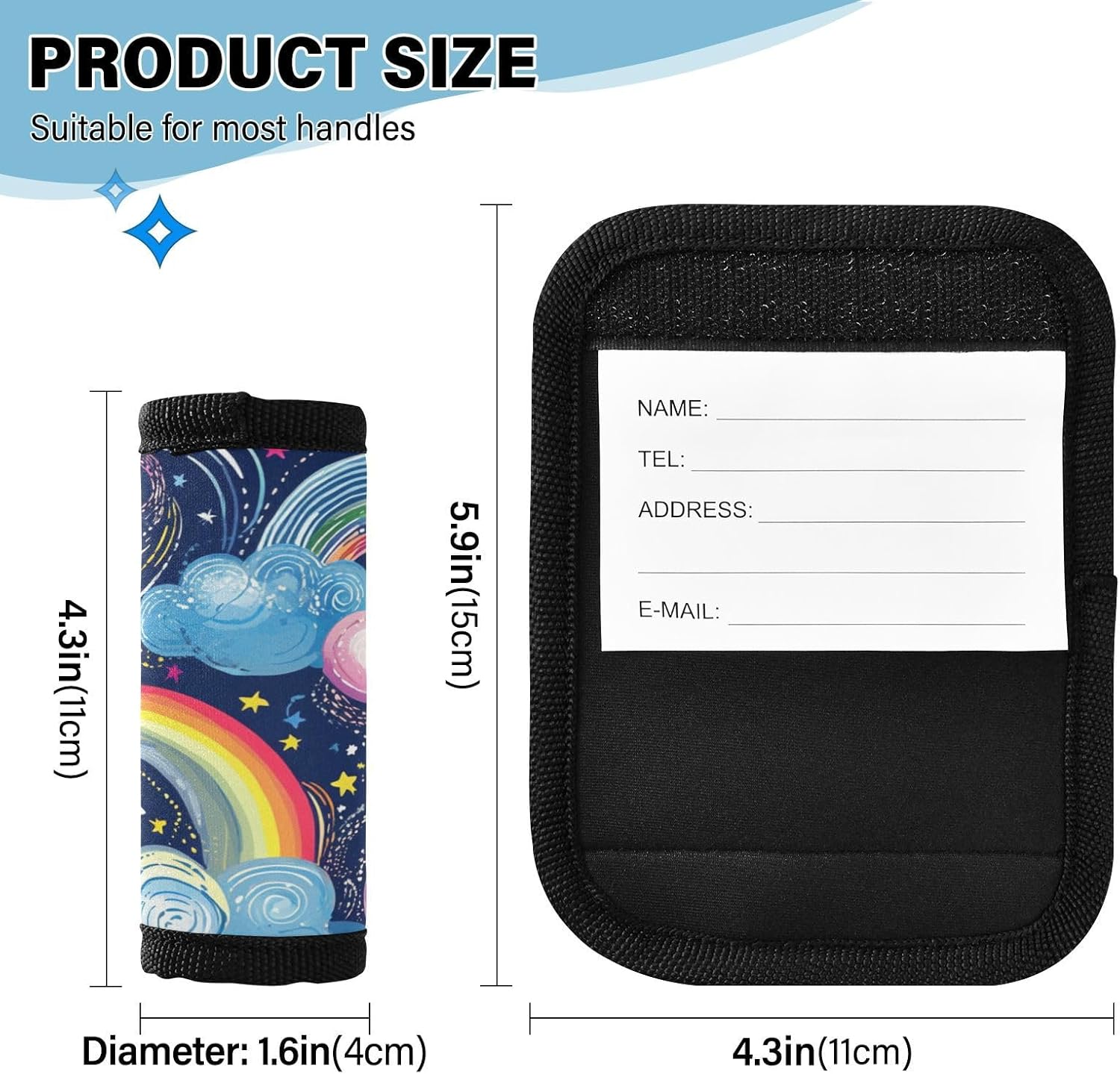 Rainbows Clouds Colorful 2 Pack Luggage Handle Wraps Covers for Suitcase Identifiers Bag Tags