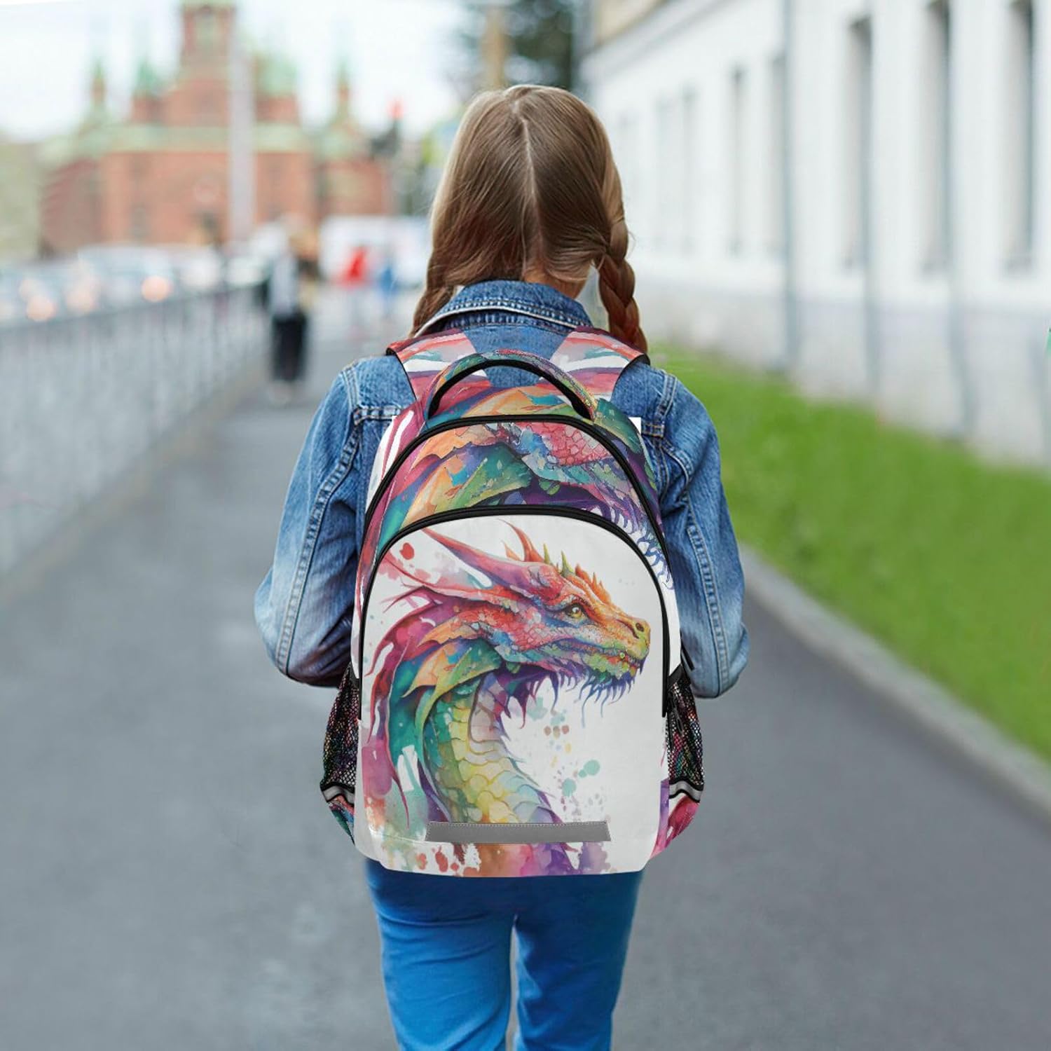 Watercolor Dragon Backpack for Boys Girls Elementary School Bag Kids Bookbag Travel Rucksack