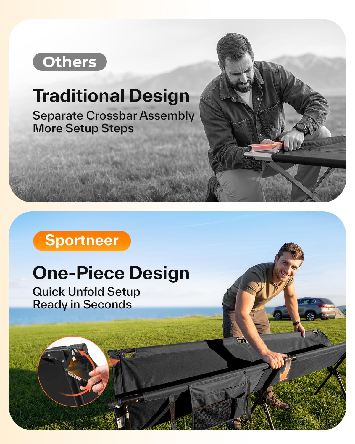 Sportneer Camping Cot: 78.3"x28.7"x14.6" Comfort Cot Bed for Camping Traveling Guest Bed, Sleeping