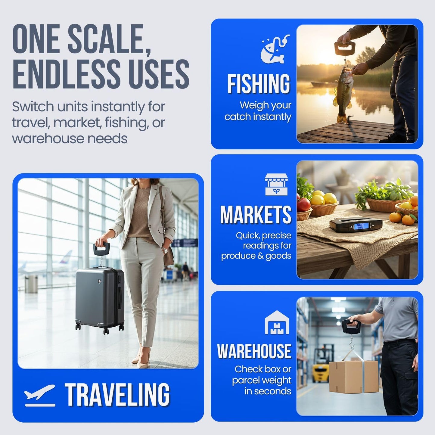 Flexzion Digital Luggage Scale, Baggage Weight Scale, 110 Lb (50 Kg) with 10g Deviation, Portable Handheld Suitcase Weight Scale with Hook for Travel, Fish Weighing, Black
