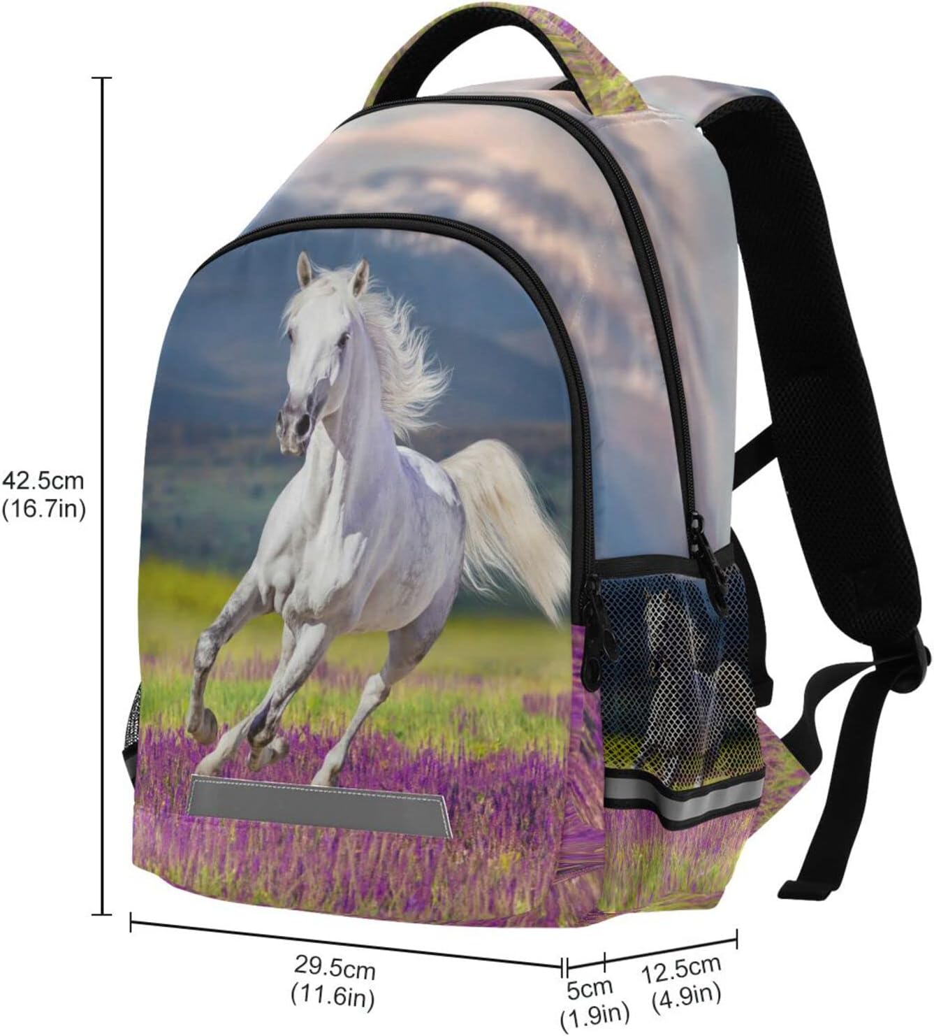 Horse Kids Backpack Girls Bookbag Lavender Flower Elementary School Bag for Boys Travel Rucksack