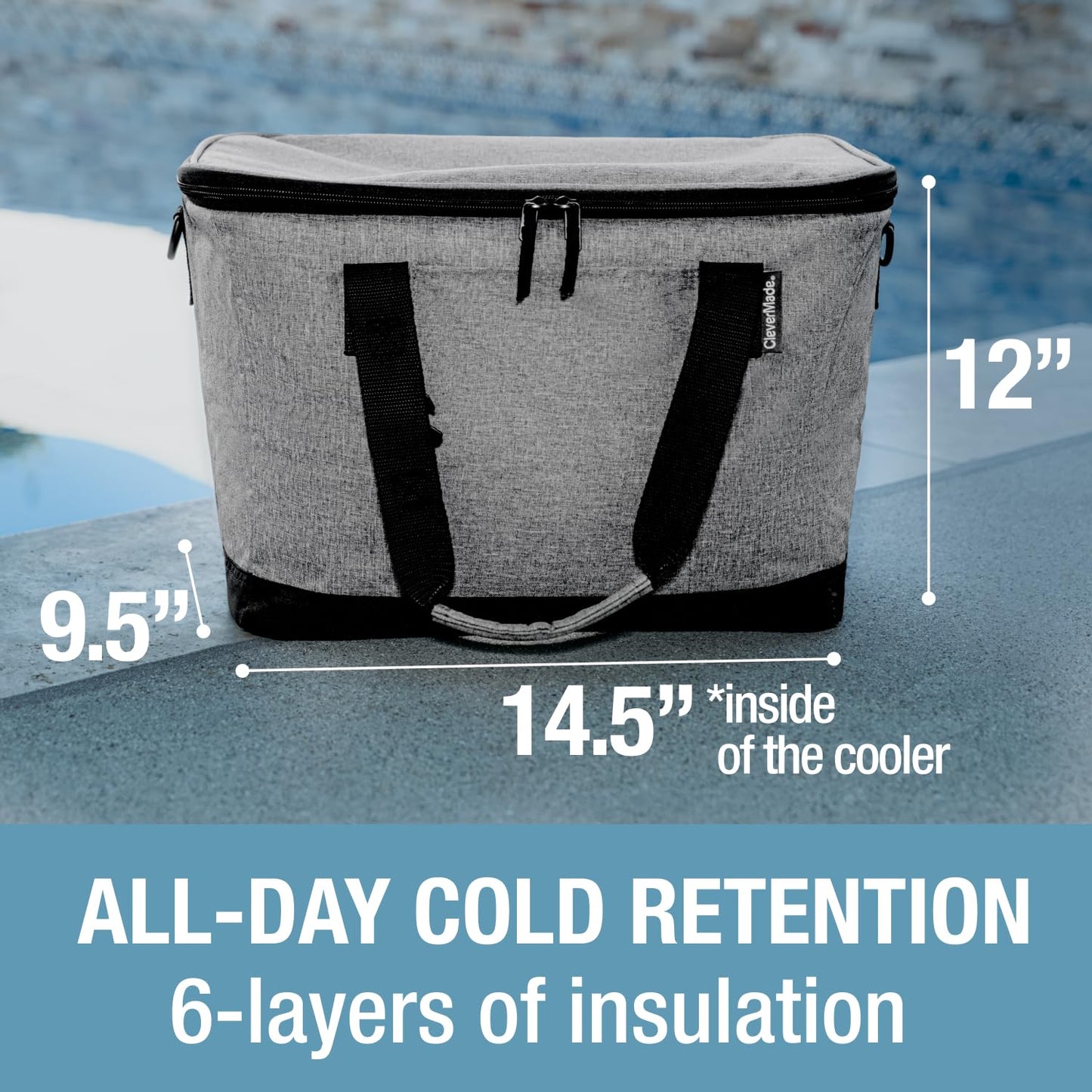CleverMade Tahoe Collapsible Cooler Bag, Large Travel Cooler, Heather Gray