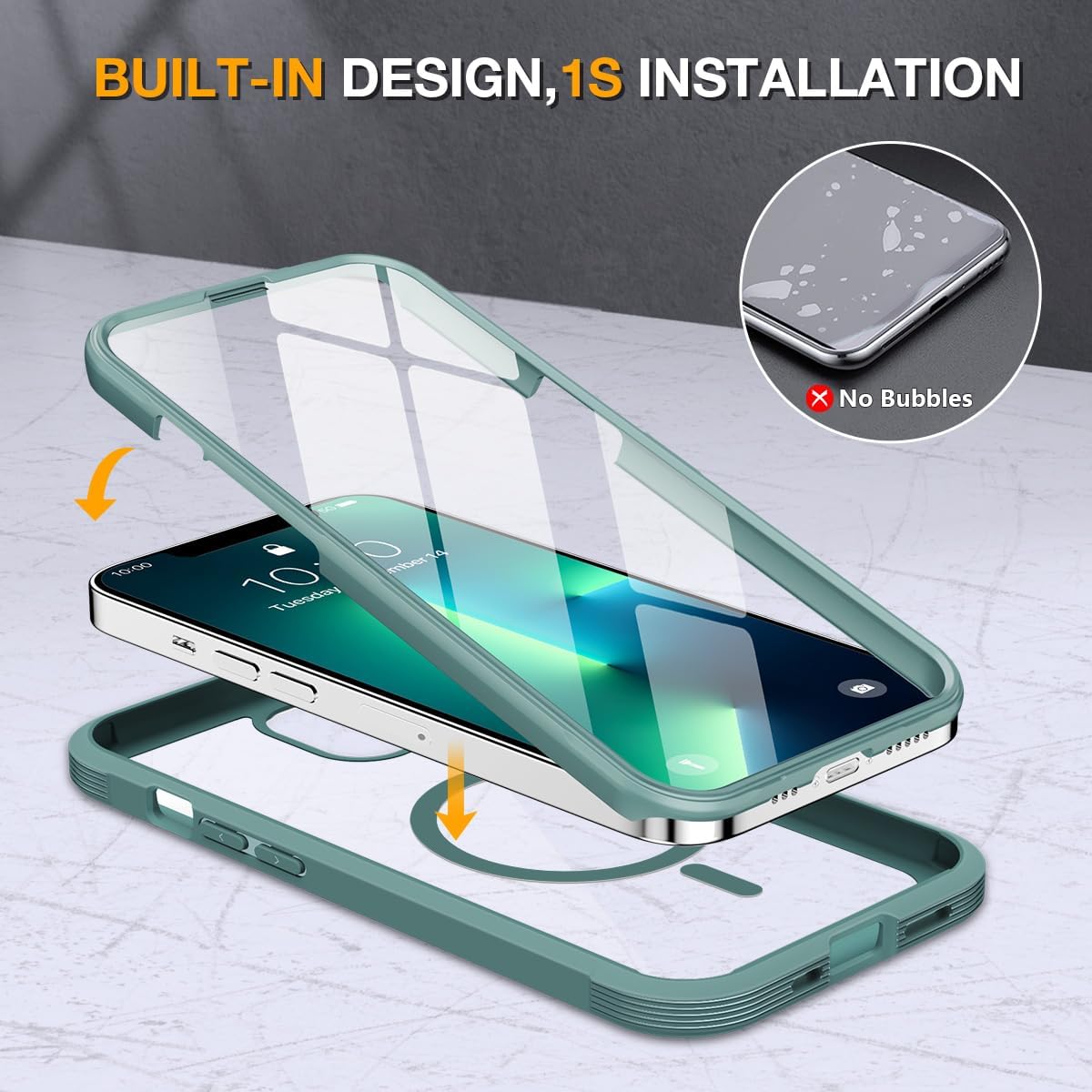 Miracase for iPhone 13 Pro Case 6.1",with MagSafe,Built in Screen Protector,Full-Body Protection(Teal)