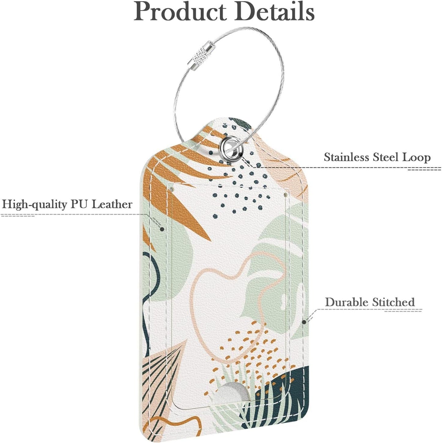 Luggage Tags for Suitcase, 4 Pack PU Leather Travel Cruise Luggage Tag with Privacy Flap, Name ID Label and Metal Loop for Women Men Girls Suitcase Baggage Bag Backpack, Boho Leaves