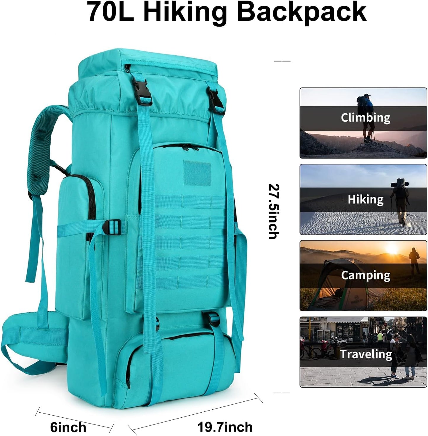 Hiking Backpack for Men 70L/100L Camping Backpack Military Rucksack Molle 3 Days Assault Pack for