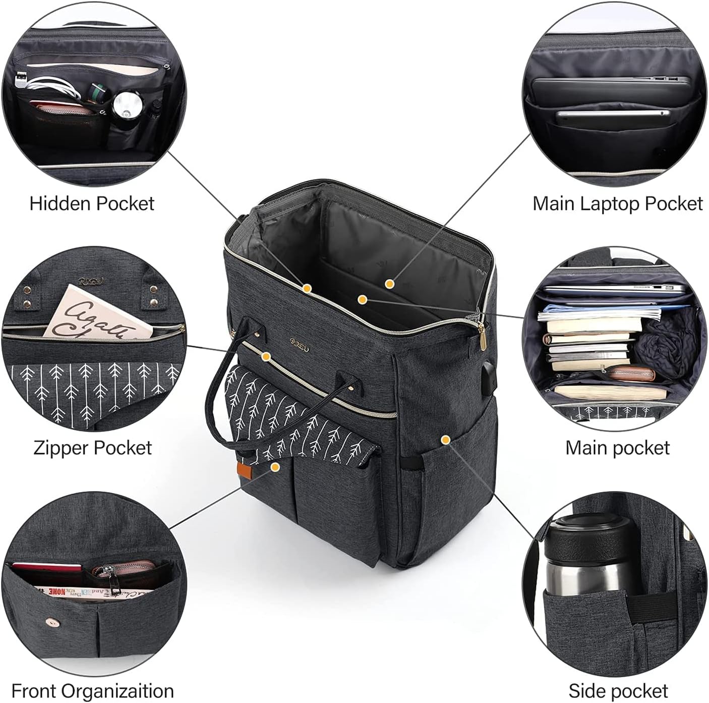 Women Backpack Travel Laptop Bag - 15.6 Inch Anti Theft Slim Backpack with USB Charging Port, Water Resistant Sturdy- School College, Ergonomic, Fits Notebook, Black