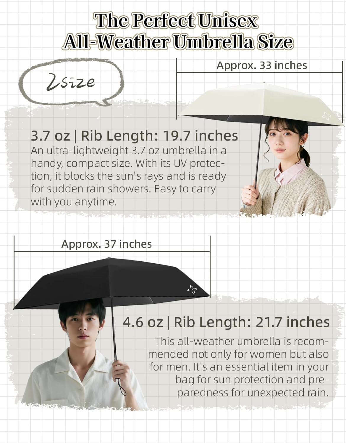 Mini Compact Travel Umbrella, 3.7Oz Ultralight Carbon Fiber UPF 50+ UV Protection Umbrellas for