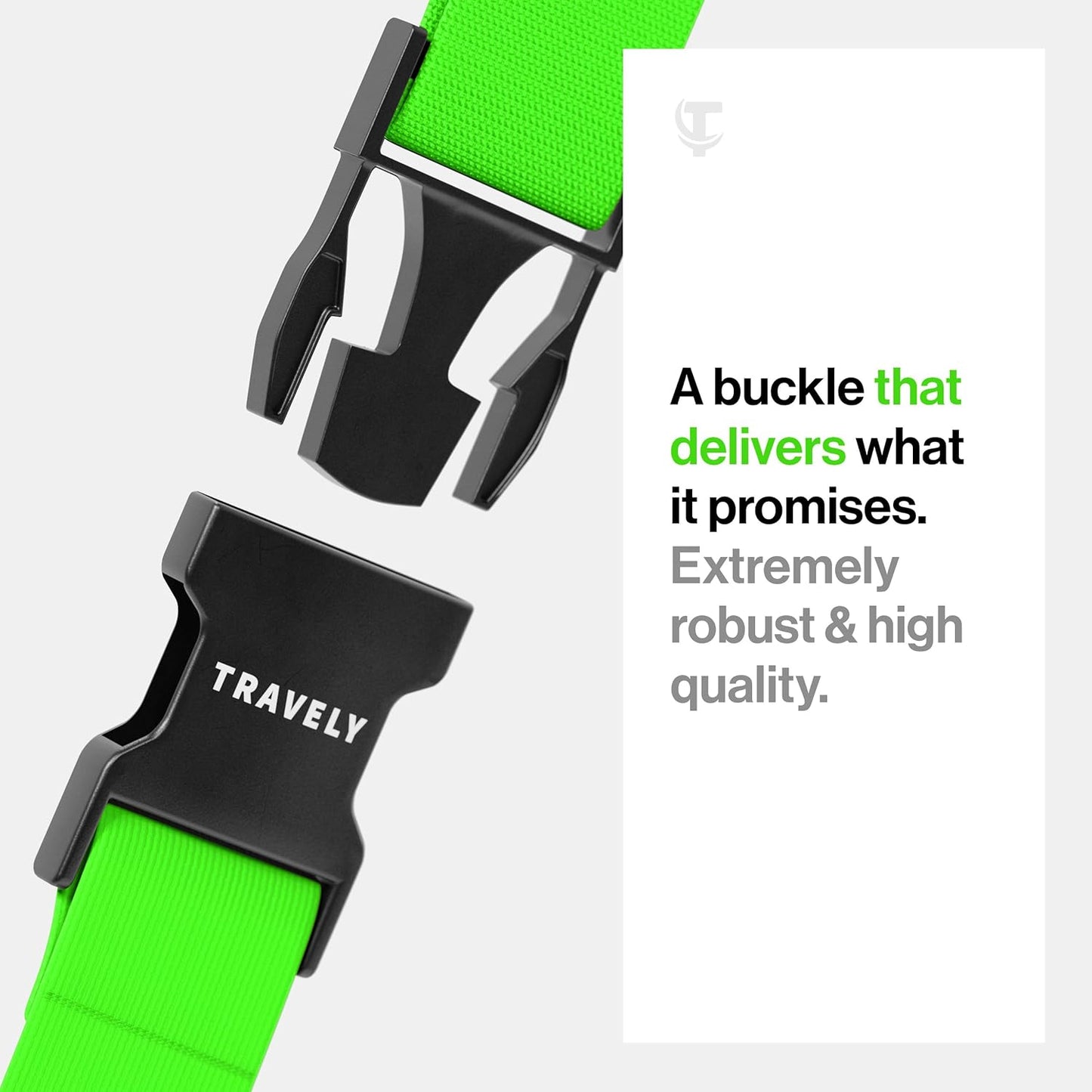 Travely® Premium Luggage Strap - Especially Eye-catching and Safe - Includes 2 Name Tags - Luggage Strap Ideal Over Cross - [Set of 2] - Green
