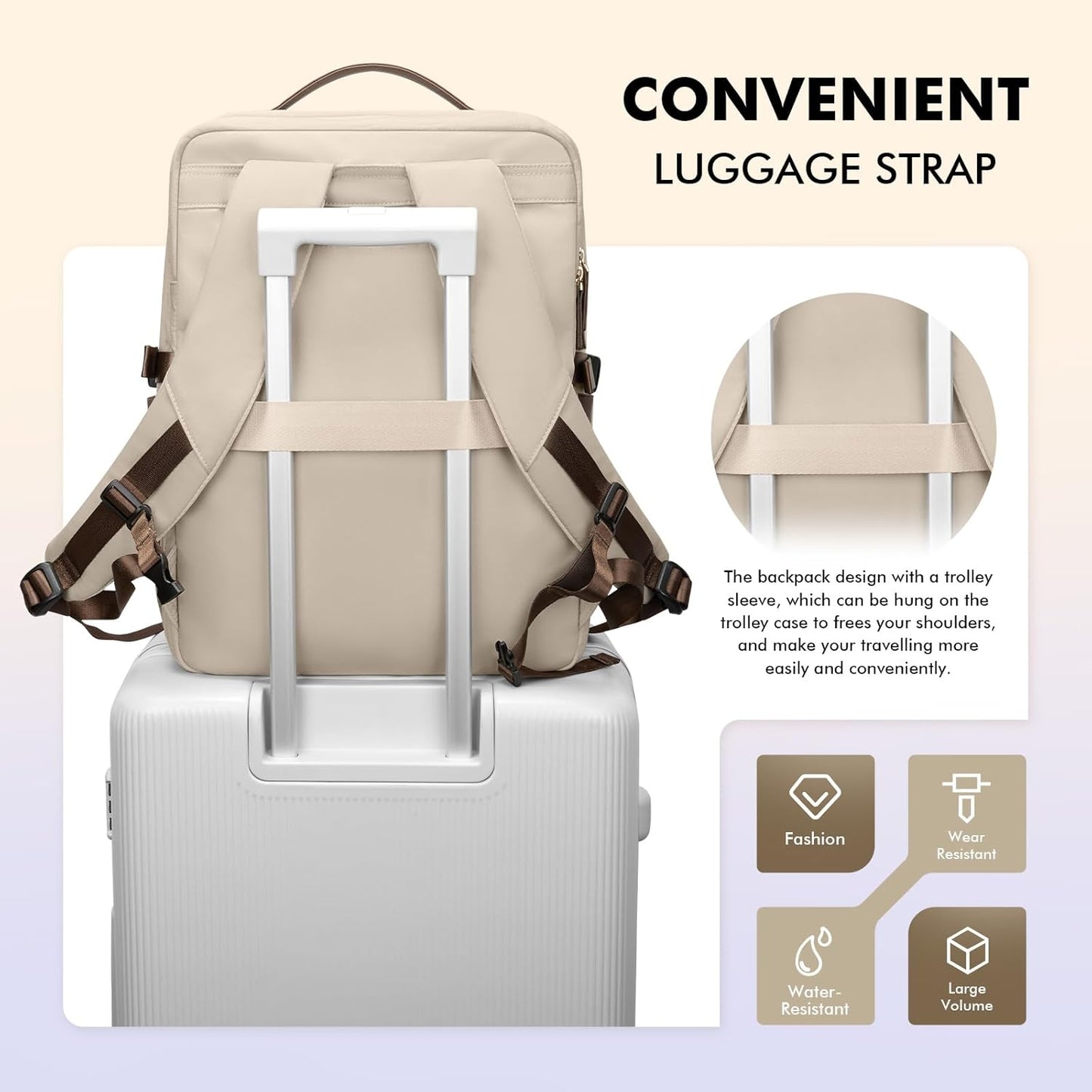 Stylish Laptop Backpack for Women Airline Approved Perfect for Work College and Travel Multi-Functional Casual Daypack Fits 17.3 Inch Notebook (Apricot)